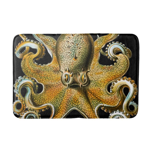 Vintage Golden Octopus Illustration Bath Mat (Front)
