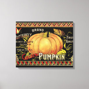 Vintage Golden Pumpkin Crate Label: Antique Fall Canvas Print