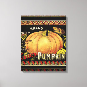 Vintage Golden Pumpkin Crate Label: Antique Fall Canvas Print