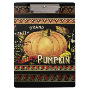 Vintage Golden Pumpkin Crate Label: Antique Fall Clipboard
