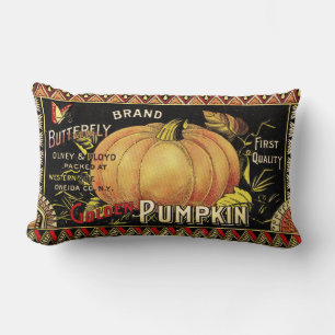 Vintage Golden Pumpkin Crate Label: Antique Fall Lumbar Cushion