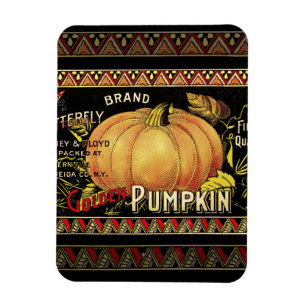 Vintage Golden Pumpkin Crate Label: Antique Fall Magnet