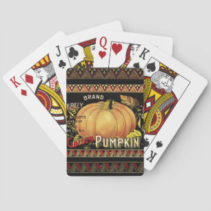 Vintage Golden Pumpkin Crate Label: Antique Fall Playing Cards