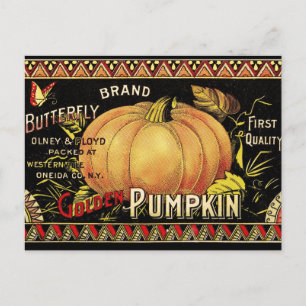Vintage Golden Pumpkin Crate Label: Antique Fall Postcard
