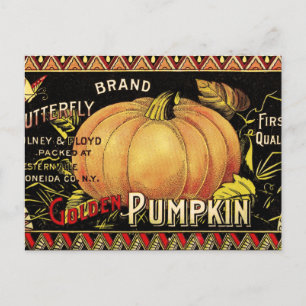Vintage Golden Pumpkin Crate Label: Antique Fall Postcard