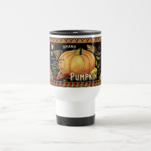Vintage Golden Pumpkin Crate Label: Antique Fall Travel Mug