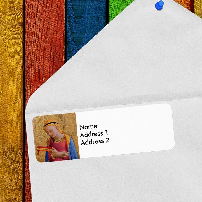 Vintage Golden Religious Figure (Christian angel Holy figure with book golden halo return address labels.)