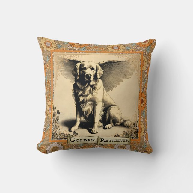 Vintage Golden Retriever Angel Personalised  Cushion (Front)