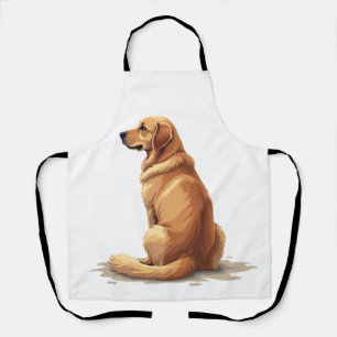Vintage Golden Retriever Back View Dog Lover Illus Apron