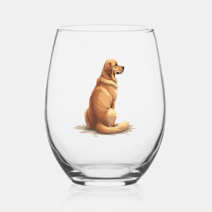 Vintage Golden Retriever Back View Dog Lover Illus Stemless Wine Glass