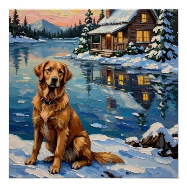 Vintage Golden Retriever by Lakeside Christmas Poster (Front)