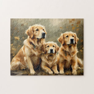 vintage golden retriever dogs print jigsaw puzzle