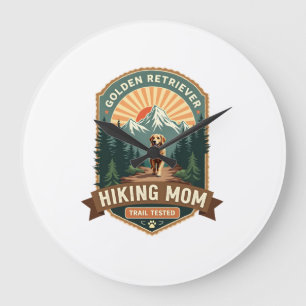 Vintage Golden Retriever Hiking Mum Trail Tested M Large Clock