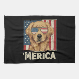 Vintage Golden Retriever 'Merica Flag Tea Towel