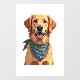 Vintage Golden Retriever Portrait with Colorful Ba