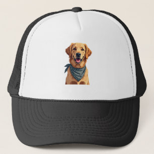 Vintage Golden Retriever Portrait with Colorful Ba Trucker Hat