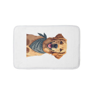 Vintage Golden Retriever Portrait with Colourful B Bath Mat