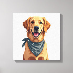 Vintage Golden Retriever Portrait with Colourful B Canvas Print
