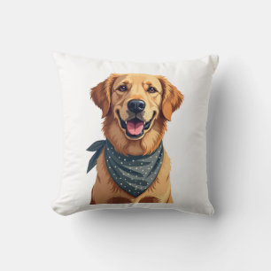 Vintage Golden Retriever Portrait with Colourful B Cushion