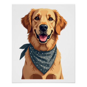 Vintage Golden Retriever Portrait with Colourful B Poster