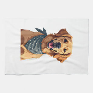 Vintage Golden Retriever Portrait with Colourful B Tea Towel