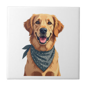 Vintage Golden Retriever Portrait with Colourful B Tile