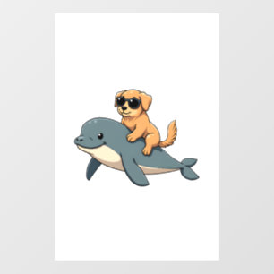 Vintage Golden Retriever Riding Beluga Whale Funny