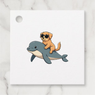 Vintage Golden Retriever Riding Beluga Whale Funny Favour Tags