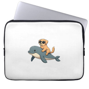 Vintage Golden Retriever Riding Beluga Whale Funny Laptop Sleeve