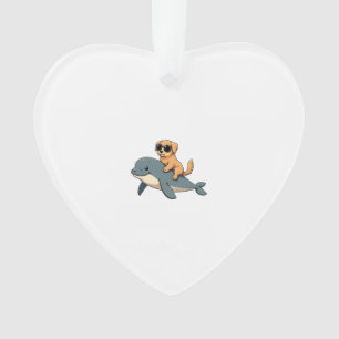 Vintage Golden Retriever Riding Beluga Whale Funny Ornament