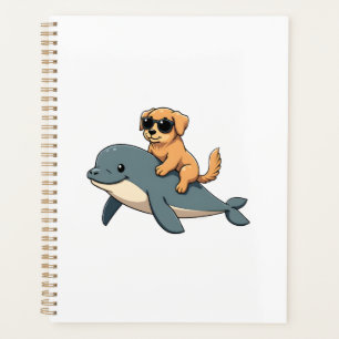 Vintage Golden Retriever Riding Beluga Whale Funny Planner