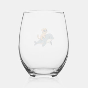 Vintage Golden Retriever Riding Beluga Whale Funny Stemless Wine Glass