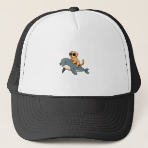 Vintage Golden Retriever Riding Beluga Whale Funny Trucker Hat