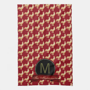Vintage Golden Rooster Pattern Tea Towel