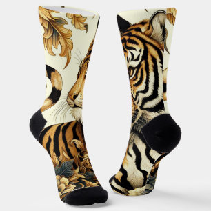 Vintage Golden Tiger Painting Socks