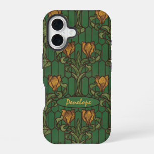 Vintage Golden Tulips Art Nouveau Floral and Name iPhone 16 Case