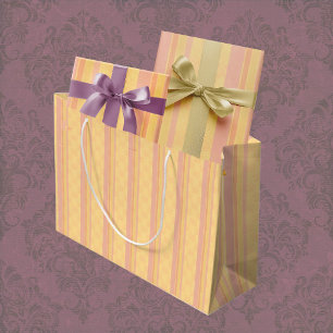 Vintage Golden Yellow Damask Striped Large Gift Bag