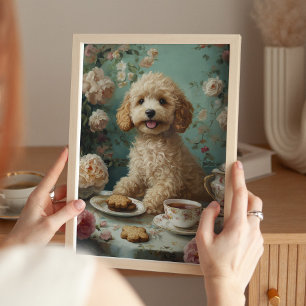 Vintage Goldendoodle Dog Cottagecore Tea Art Print