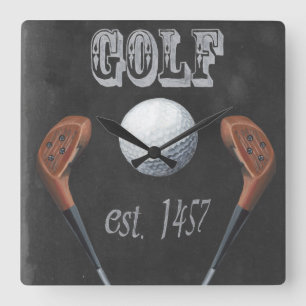 Vintage Golf Chalkboard Design Square Wall Clock