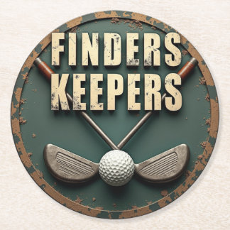Vintage Golf Club and Ball Finders Keepers Round Paper Coaster