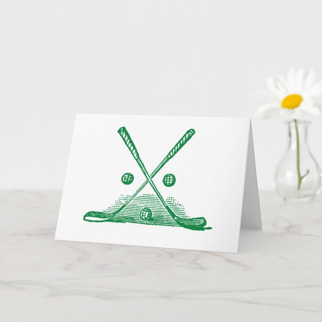 Vintage Golf Club & Ball Green Greeting Card (Small Plant)