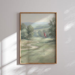 Vintage Golf Green with Flag Wall Art