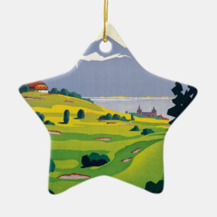 Vintage Golf Lausanne City Lake Switzerland Ceramic Tree Decoration