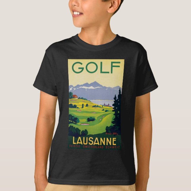 Vintage Golf Lausanne City Lake Switzerland T-Shirt (Front)