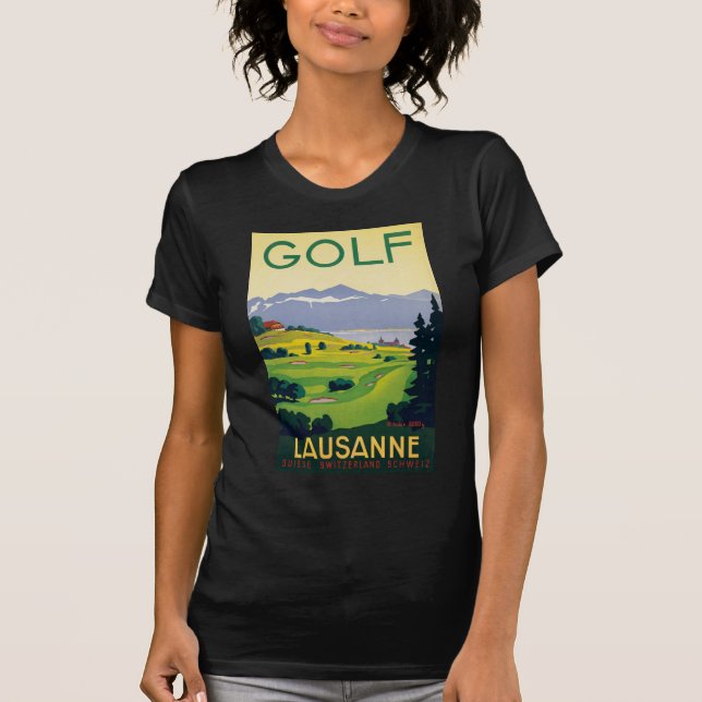 Vintage Golf Lausanne City Lake Switzerland T-Shirt (Front)