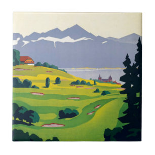 Vintage Golf Lausanne City Lake Switzerland Tile