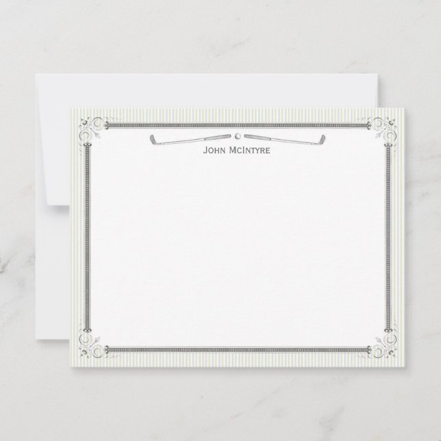 Vintage Golf Personalised Flat Note Cards (Front)