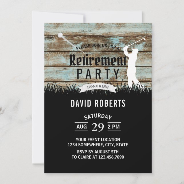 Vintage Golf Retirement Party Rustic Barn Wood Invitation (Front)