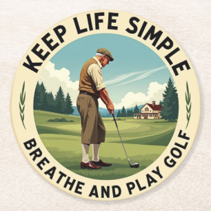 Vintage Golf Scene with Inspirational Quote Round Paper Coaster