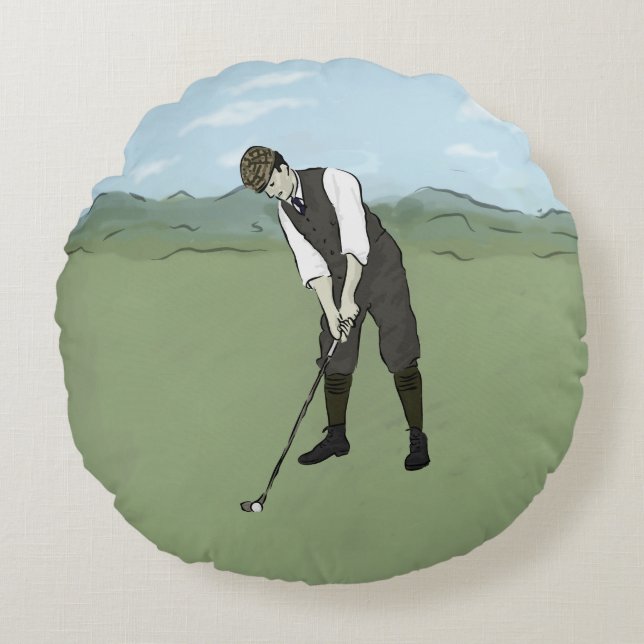 Vintage Golfer V1 Art Round Cushion (Front)